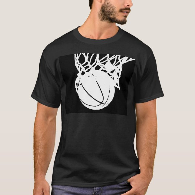 Camiseta Silhueta de basquete preto e branco (Frente)