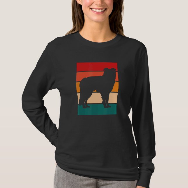 Camiseta Silhueta de Border Collie com Fundo de Cor Retro (Frente)