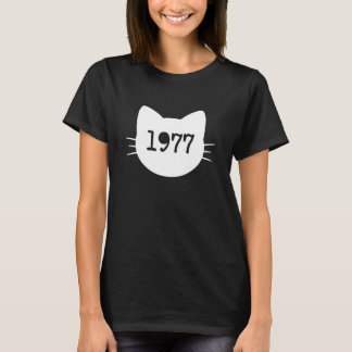 Camiseta Silhueta de Cabeça de Gato 1977 Divertido Retrô