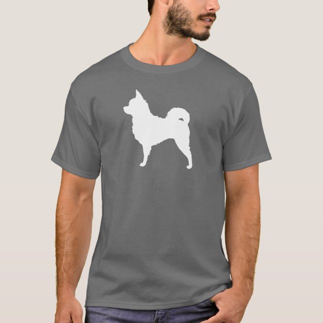 Camiseta Silhueta de cabelos compridos da chihuahua (Frente)