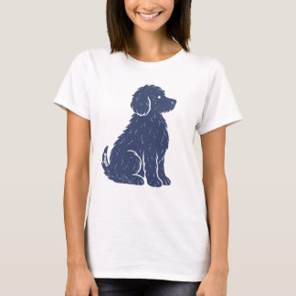 Camiseta Silhueta de Cachorro Azul Arte Minimalista