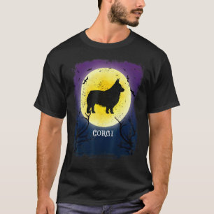 Camiseta Silhueta de Cachorro Corgi Lua Cheia Rétro Hallowe
