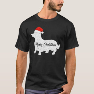 Camiseta Silhueta de Cachorro Corgi Papai Noel Corgi Feliz