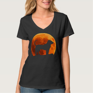 Camiseta Silhueta De Cachorro Pitbull Na Lua