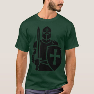 Camiseta Silhueta de Cavaleiro Cruzado com Espada e Escudo