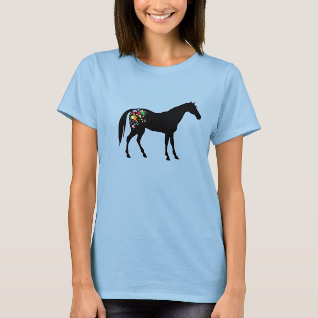 Camiseta Silhueta de cavalo arco-íris (Frente)
