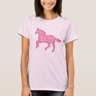 Camiseta Silhueta de Cavalo Corrente, Fuchsia e Coral Rosa