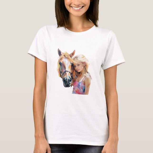 Camiseta Silhueta de Cavalo e Rapariga - Coroa de Cavalo (Frente)