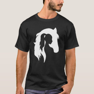Camiseta Silhueta De Cavalo Jovem Mulher Menina Equitação C