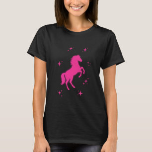 Camiseta Silhueta de Cavalo Rosa com Estrelas Pônei Fofo An