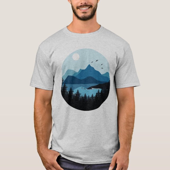 Camiseta Silhueta De Cena Azul E Floresta (Frente)
