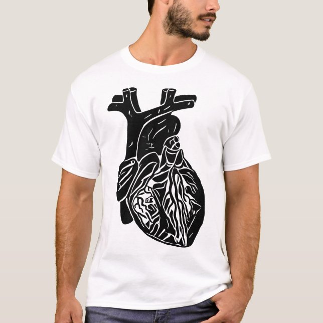 Camiseta Silhueta de coração negro Anatomia humana (Frente)