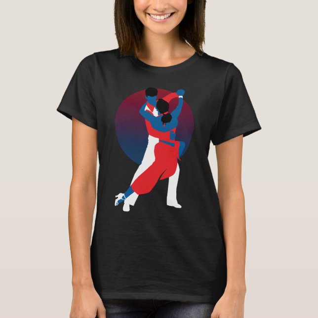 Camiseta Silhueta de dança vermelha e azul - dançarinos Tan (Frente)