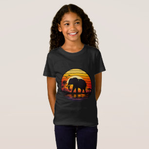 Camiseta Silhueta de Elefante Pôr do Sol Retrô