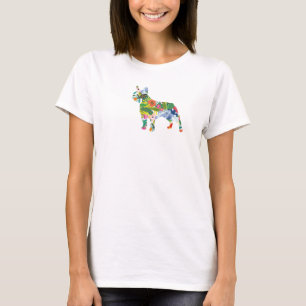 Camiseta Silhueta de Flores de Bulldog Francês