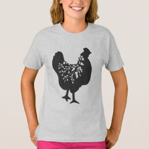 Camiseta silhueta de frango floral galinhas