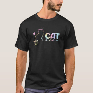 Camiseta Silhueta de Gata Mamãe Gato Coração Tie Dye Gata M