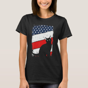 Camiseta Silhueta de Gato 4 de Julho Bandeira Americana Pat