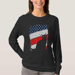 Camiseta Silhueta de Gato 4 de Julho Bandeira Americana Pat