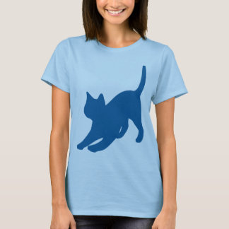 Camiseta Silhueta de Gato Azul Escuro Esticando