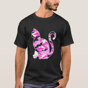 Camiseta Silhueta de gato camuflado rosa Mulheres Homens Cr