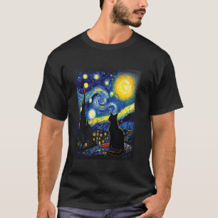 Camiseta Silhueta de Gato Contemplativo Estilo de Arte de V