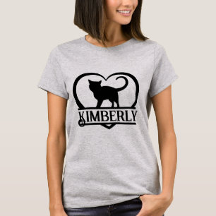 Camiseta Silhueta de Gato Coração Monograma Dividido