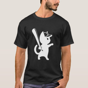 Camiseta Silhueta de Gato de Beisebol Design Divertido de E