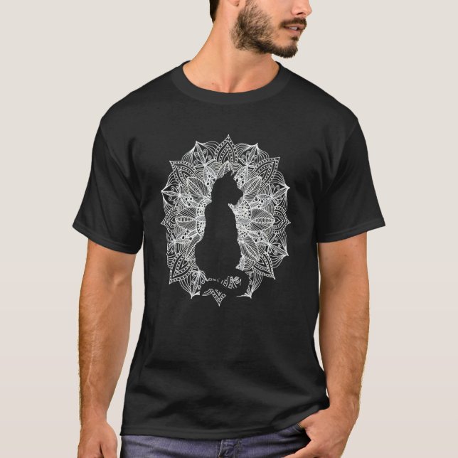 Camiseta Silhueta de Gato em Círculo de Mandala (Frente)