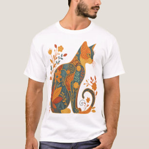 Camiseta Silhueta de Gato Floral � Botânica Vintage Colorid