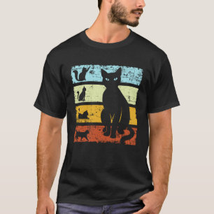 Camiseta Silhueta de gato fofo retrô vintage pôr do sol gat