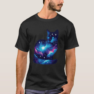 Camiseta Silhueta de Gato Galáctico Gatinho Galáxia Noite E
