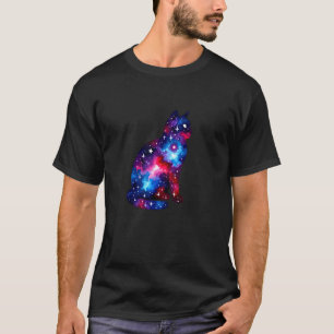 Camiseta Silhueta de Gato na Galáxia