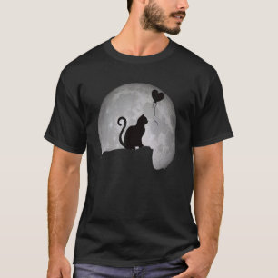 Camiseta Silhueta de Gato na Lua Cheia com um Coração. Boni
