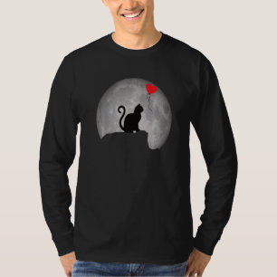 Camiseta Silhueta de Gato na Lua Cheia com um Coração. Boni