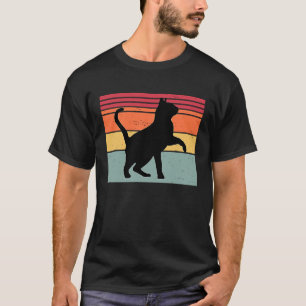 Camiseta Silhueta de Gato Pôr do Sol Retro Listra Vintage