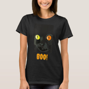 Camiseta Silhueta de Gato Preto Boo de Halloween Retrô Dive
