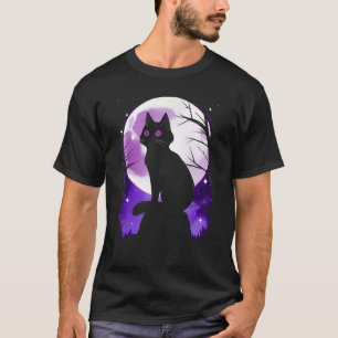 Camiseta Silhueta de Gato Preto Lua Cheia Halloween Simples