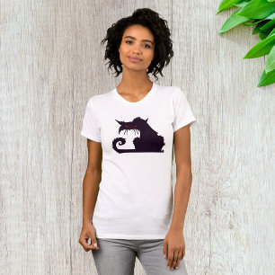 Camiseta Silhueta de Gato Preto Mau com Olhos Vermelhos