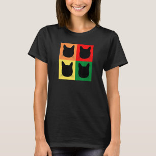 Camiseta Silhueta de Gato Preto Quadrados Coloridos Tabby