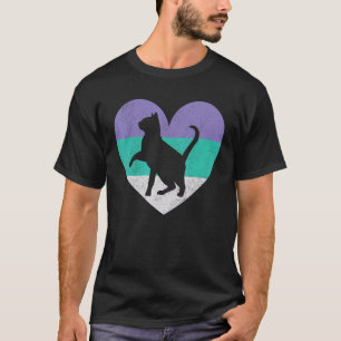 Camiseta Silhueta de Gato Retro Vintage Animal Gato Coração