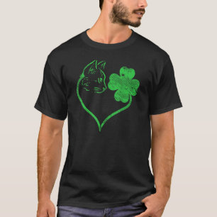 Camiseta Silhueta de Gato Trevo Dia de São Patrício Amante