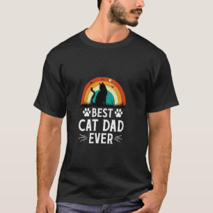 Camiseta Silhueta de Gato Vintage com Arco-íris, Melhor Pai