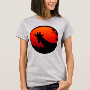 Camiseta Silhueta de Girafa Moderna Laranja Pôr do Sol Áfri