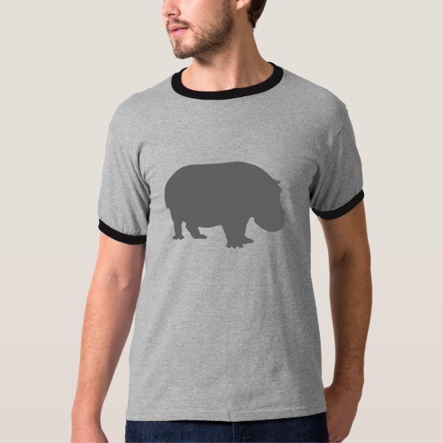 Camiseta Silhueta de Hipopótamo Cinza (Frente)