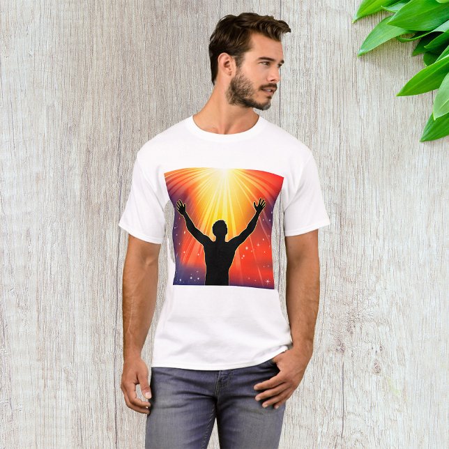 Camiseta Silhueta de Homem Espiritual Erguendo os Braços (Criador carregado)