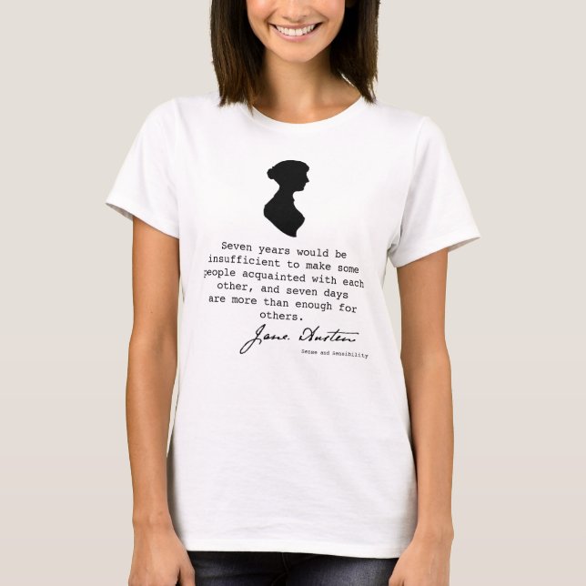 Camiseta silhueta de Jane Austen e citação de livros, (Frente)