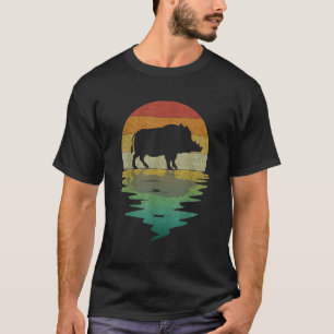 Camiseta Silhueta de Javali Pôr do Sol Retro Vintage 70s Na