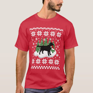 Camiseta Silhueta de Labrador Preto de Natal com Chapéu de