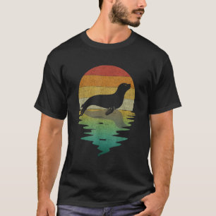 Camiseta Silhueta de Leão Marinho Pôr do Sol Retro Vintage